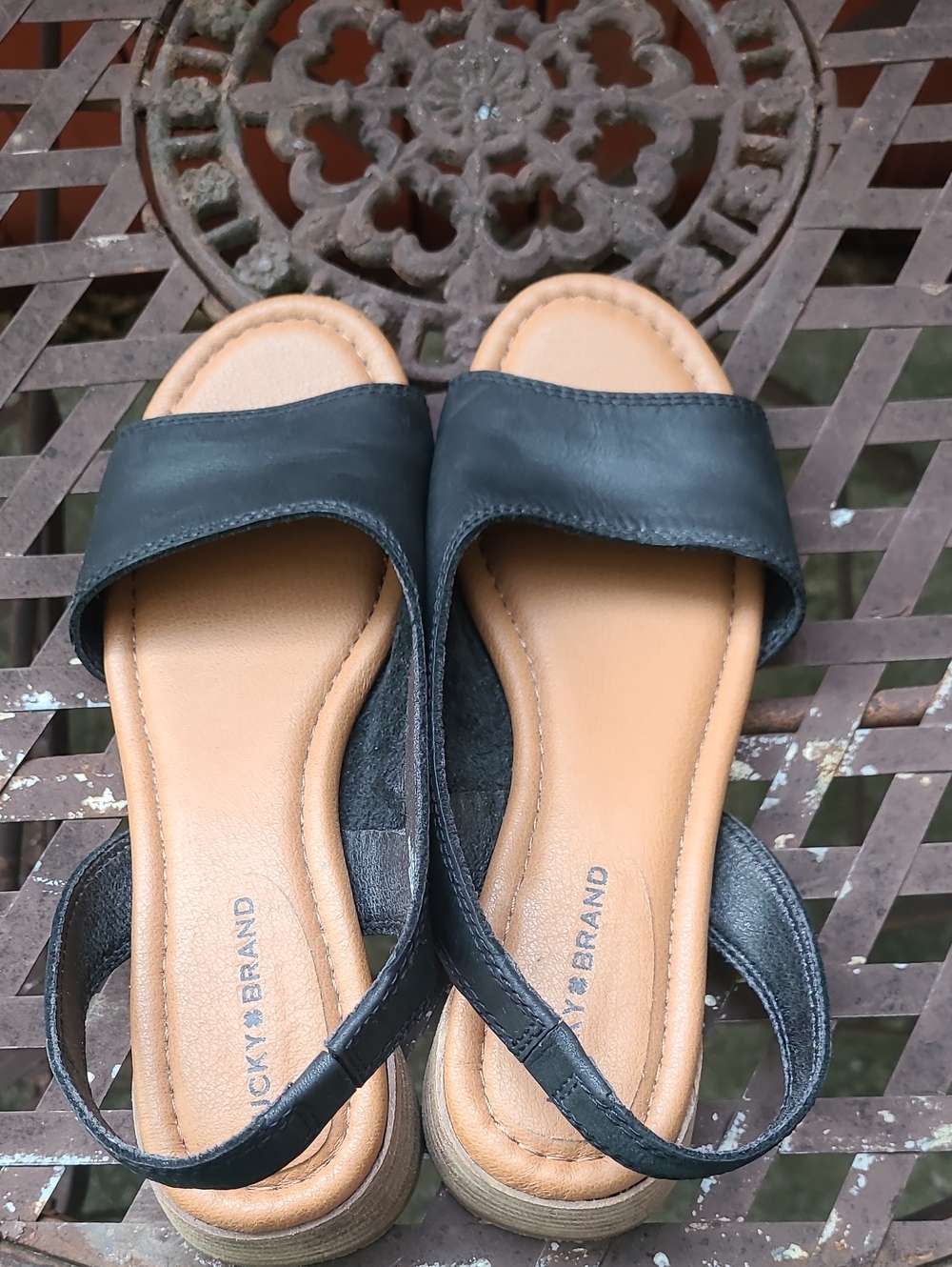 Lucky Brand Rimma Women's Fashion Casual Leather Black D'Orsay Sandals Sz 6.5